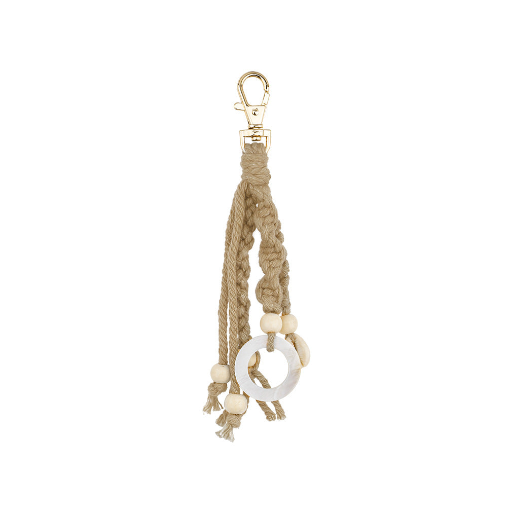 Wholesale Hand Woven Tassel Wood Bead Shell Keychain
